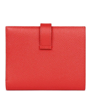 Hermes Bearn Compact Wallet Rouge de Coeur Epsom Gold Hardware