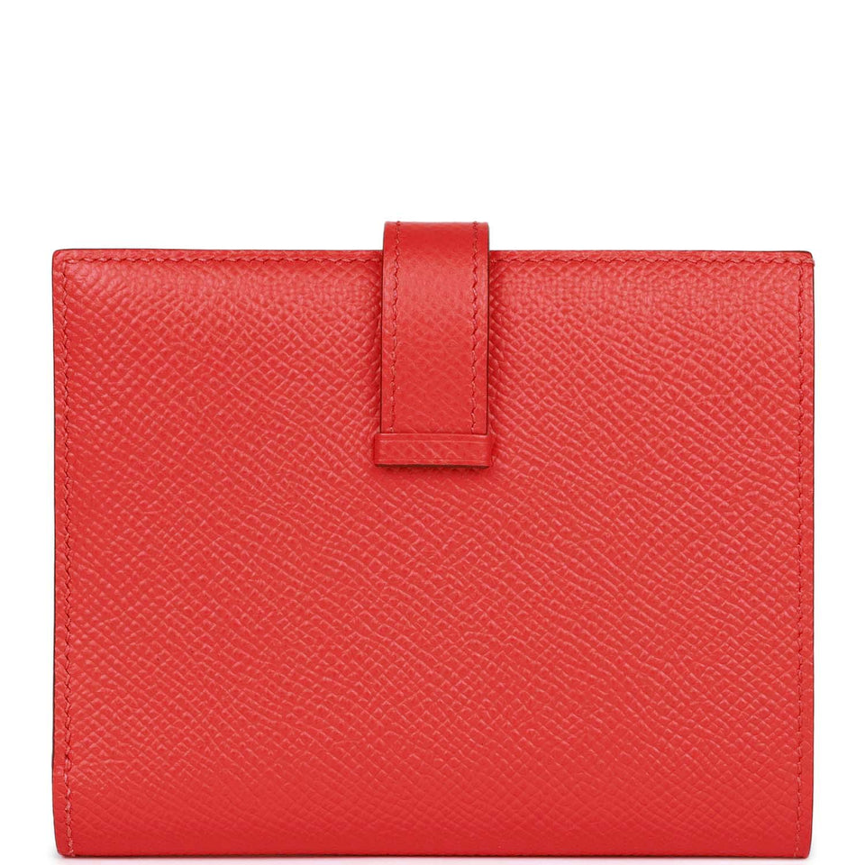 Hermes Bearn Compact Wallet Rouge de Coeur Epsom Gold Hardware