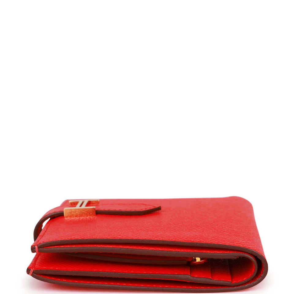 Hermes Bearn Compact Wallet Rouge de Coeur Epsom Gold Hardware