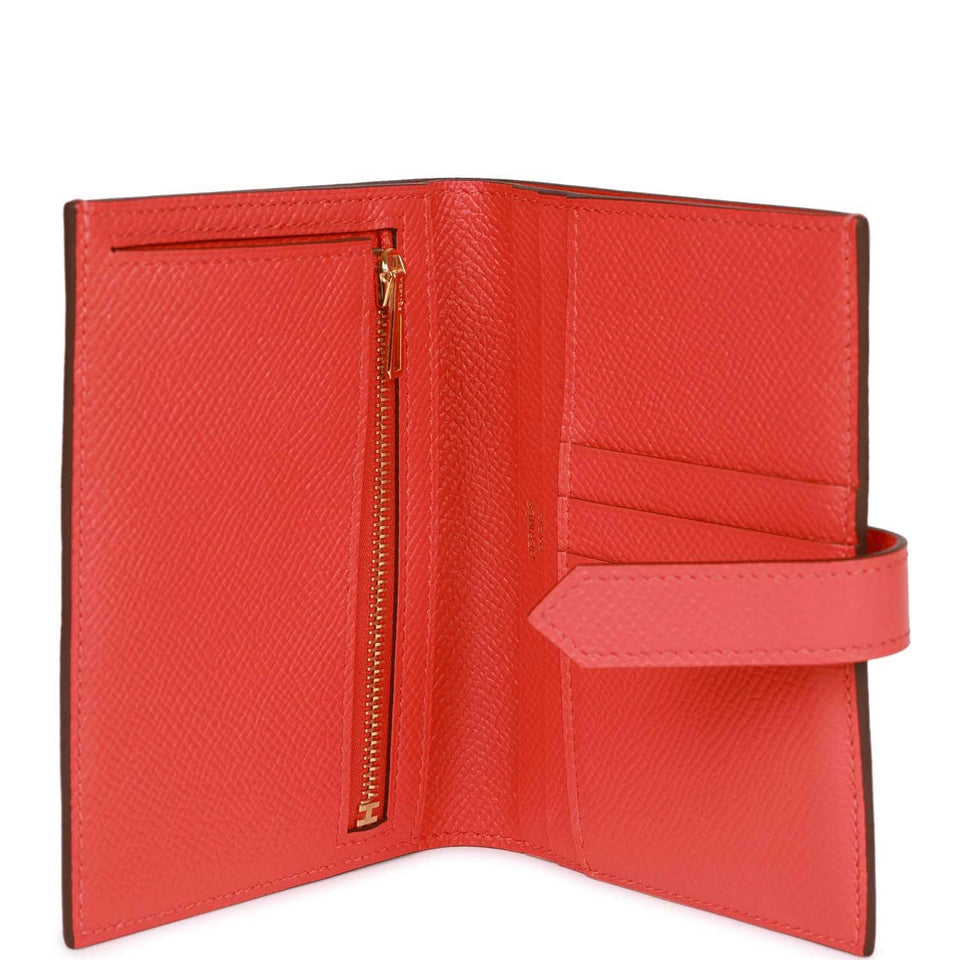 Hermes Bearn Compact Wallet Rouge de Coeur Epsom Gold Hardware