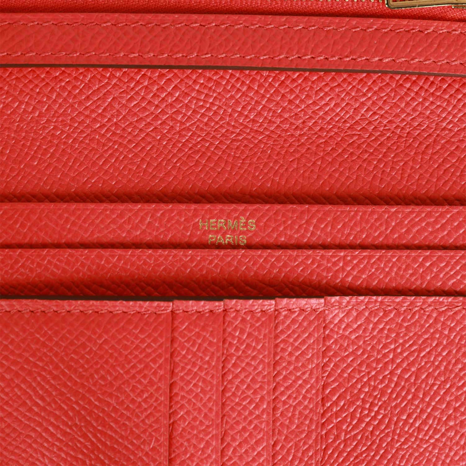 Hermes Bearn Compact Wallet Rouge de Coeur Epsom Gold Hardware