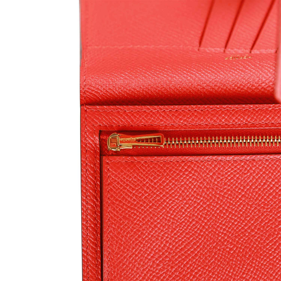 Hermes Bearn Compact Wallet Rouge de Coeur Epsom Gold Hardware