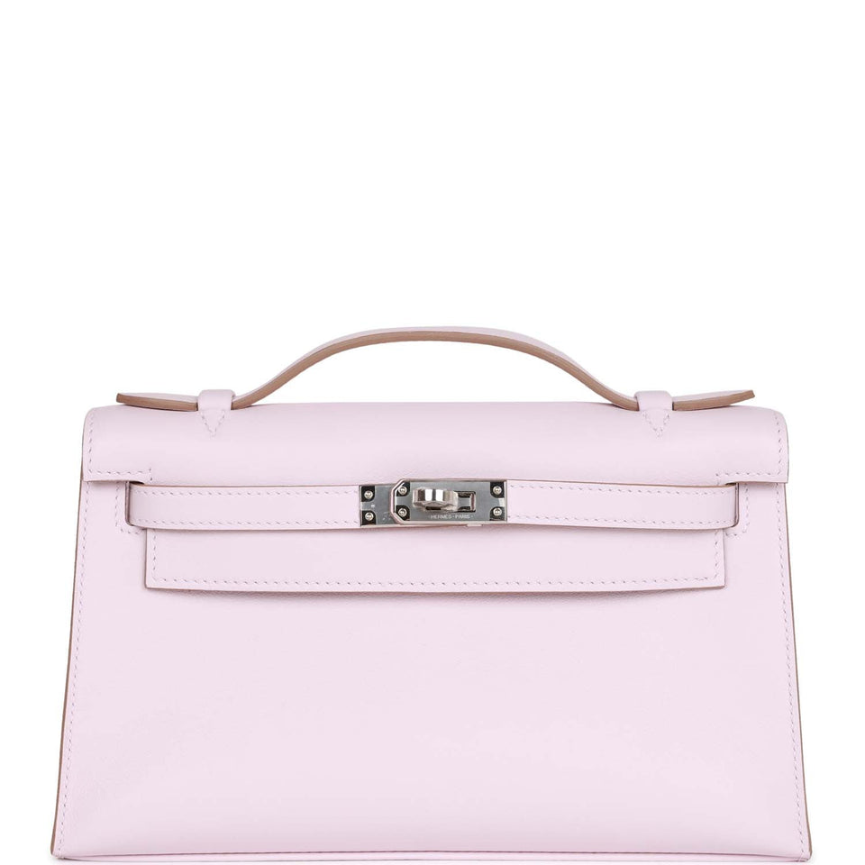 Hermes Kelly Pochette Mauve Pale Swift Palladium Hardware