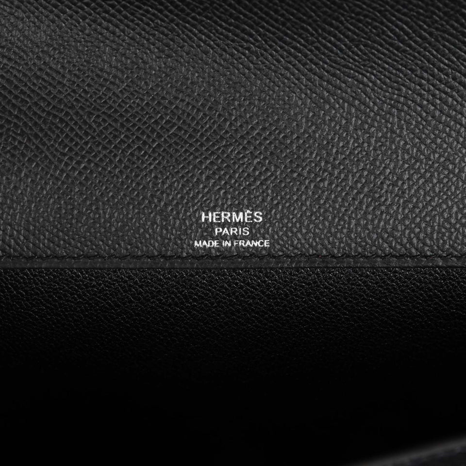 Hermes Kelly Depeches 25 Black Epsom Palladium Hardware