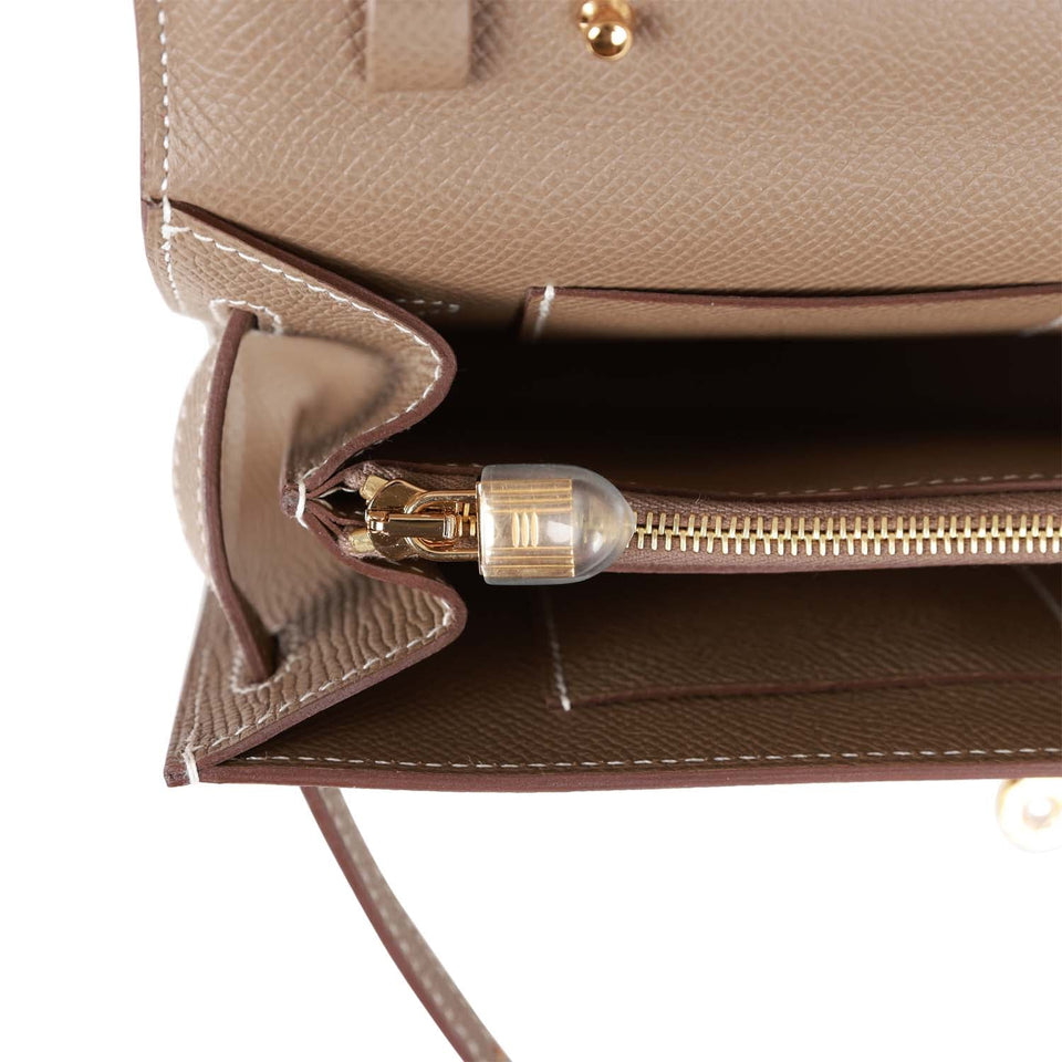 Hermes Kelly Wallet To Go Etoupe Epsom Gold Hardware