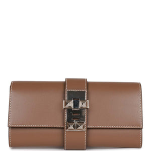 Hermes Medor Clutch 23 Etoupe Tadelakt Palladium Hardware