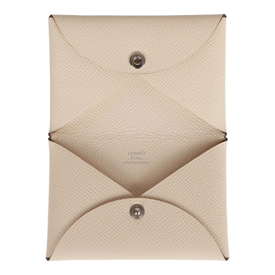 Hermes Calvi Card Holder Nata Epsom Palladium Hardware