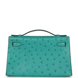 Hermes Kelly Pochette Vert Verone Ostrich Gold Hardware
