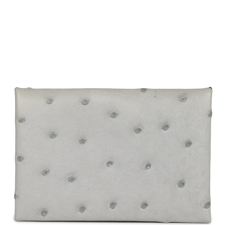 Hermes Calvi Card Holder Gris Perle Ostrich Palladium Hardware