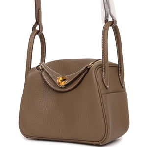 Hermes Mini Lindy Etoupe Clemence Gold Hardware