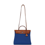 Hermes Herbag Zip PM 31 Bleu France Toile H Fauve Vache Hunter Palladium Hardware