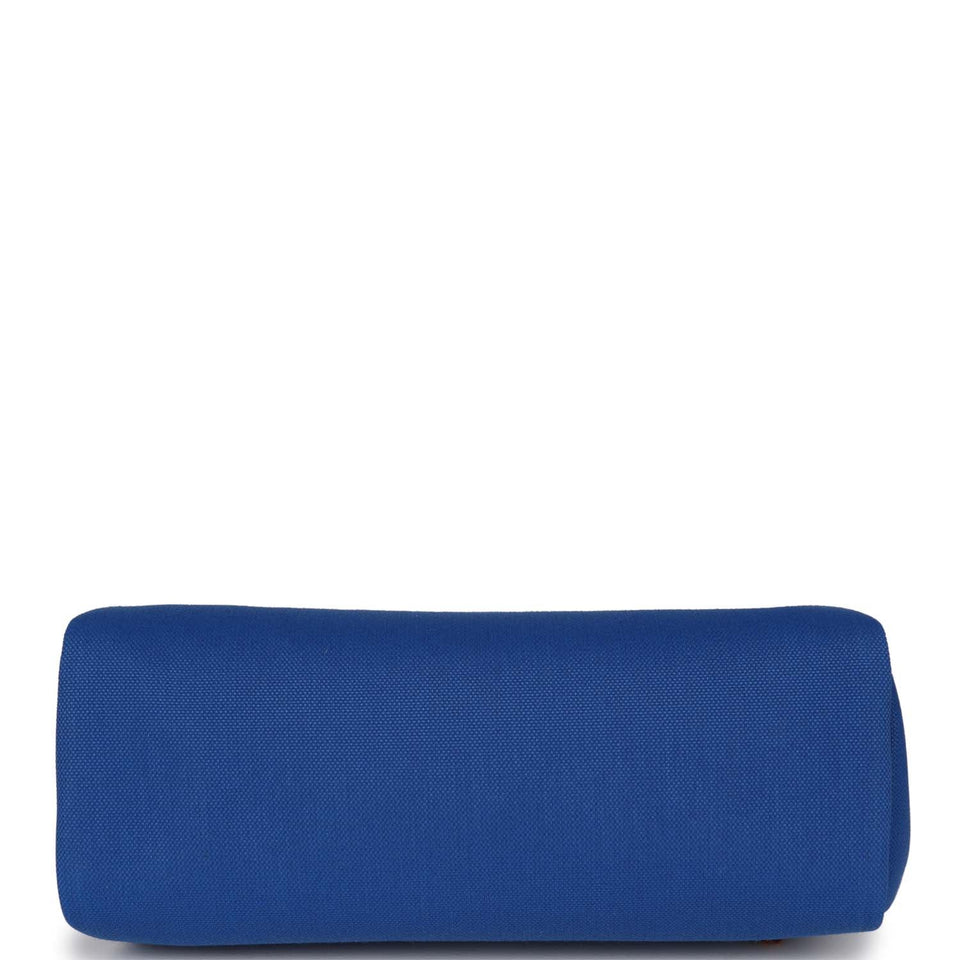 Hermes Herbag Zip PM 31 Bleu France Toile H Fauve Vache Hunter Palladium Hardware