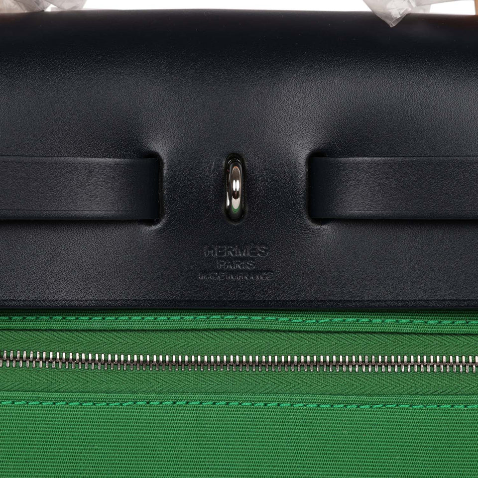 Hermes Herbag Zip PM 31 Bamboo Toile H/Bleu Indigo Vache Hunter Palladium Hardware