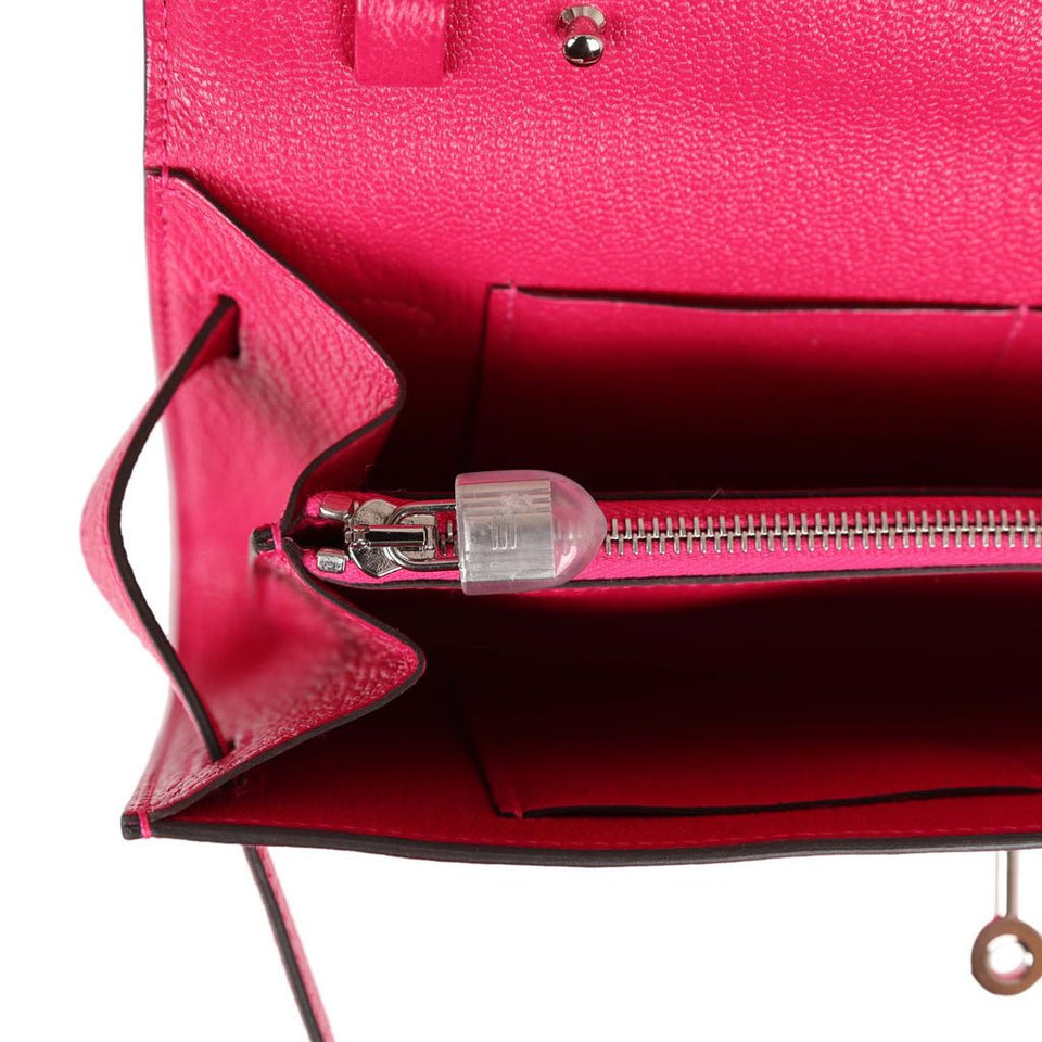 Hermes Kelly Wallet To Go Rose Mexico Chevre Palladium Hardware