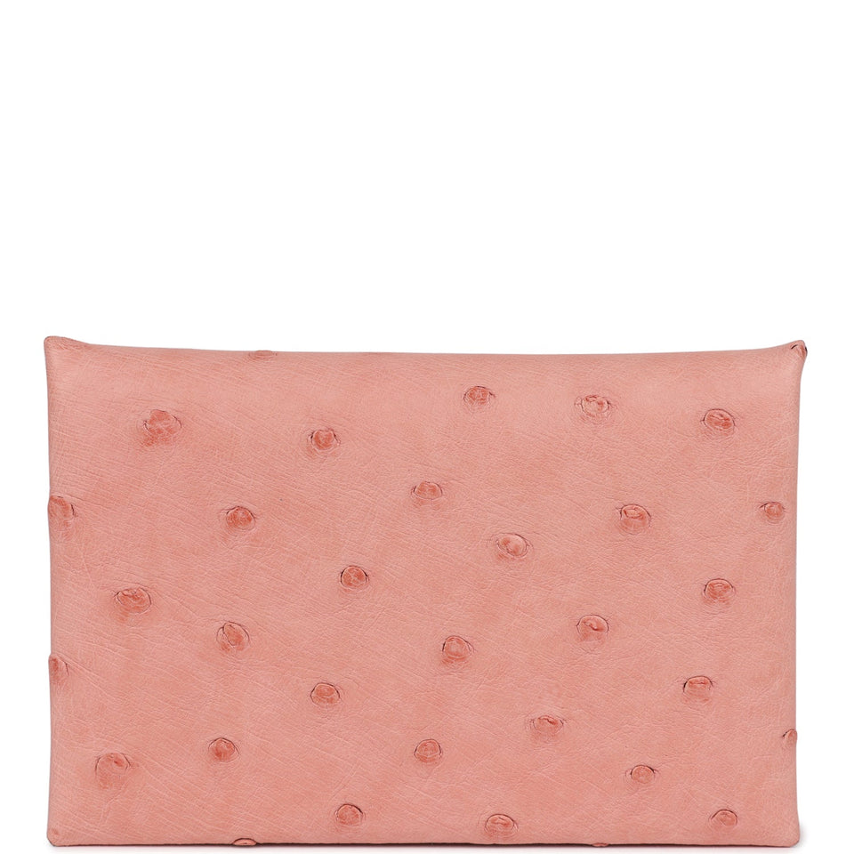 Hermes Calvi Card Holder Terre Cuite Ostrich Palladium Hardware