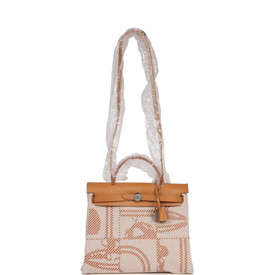 Hermes Herbag Zip PM 31 Brides de Gala Toile H Berline Natural Sable Palladium Hardware