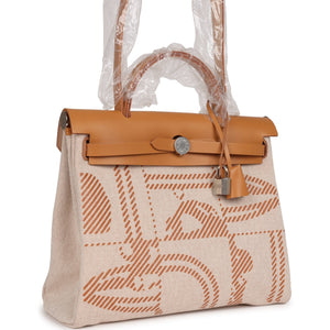 Hermes Herbag Zip PM 31 Brides de Gala Toile H Berline Natural Sable Palladium Hardware