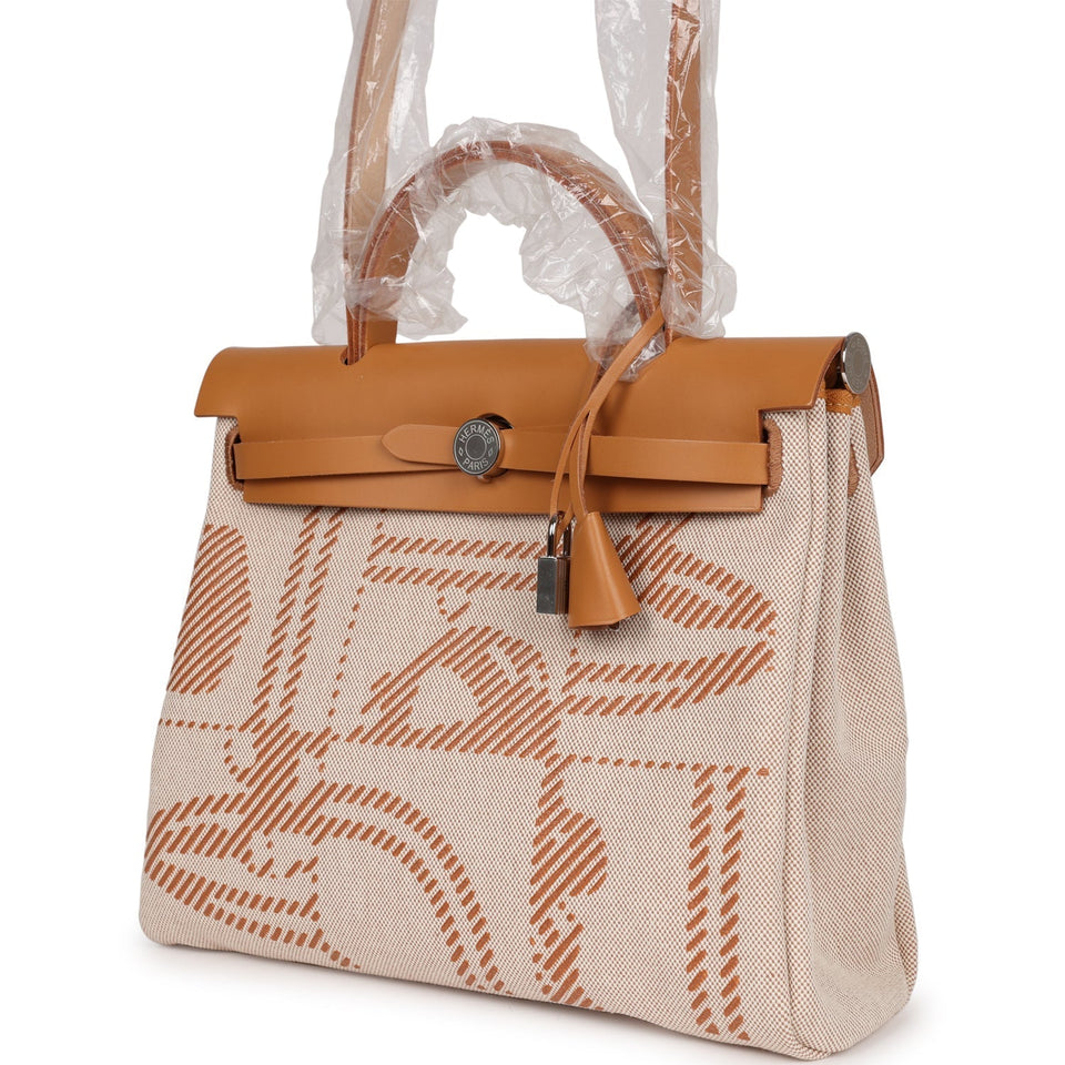 Hermes Herbag Zip PM 31 Brides de Gala Toile H Berline Natural Sable Palladium Hardware