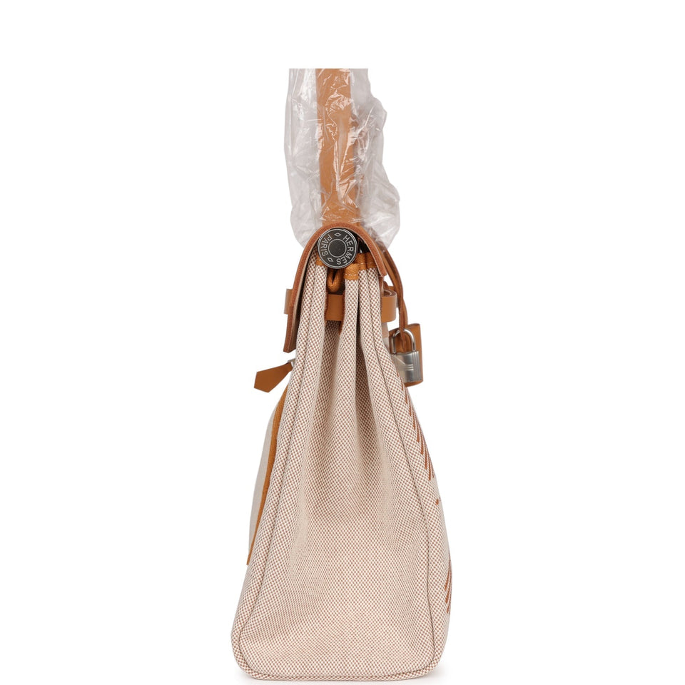 Hermes Herbag Zip PM 31 Brides de Gala Toile H Berline Natural Sable Palladium Hardware