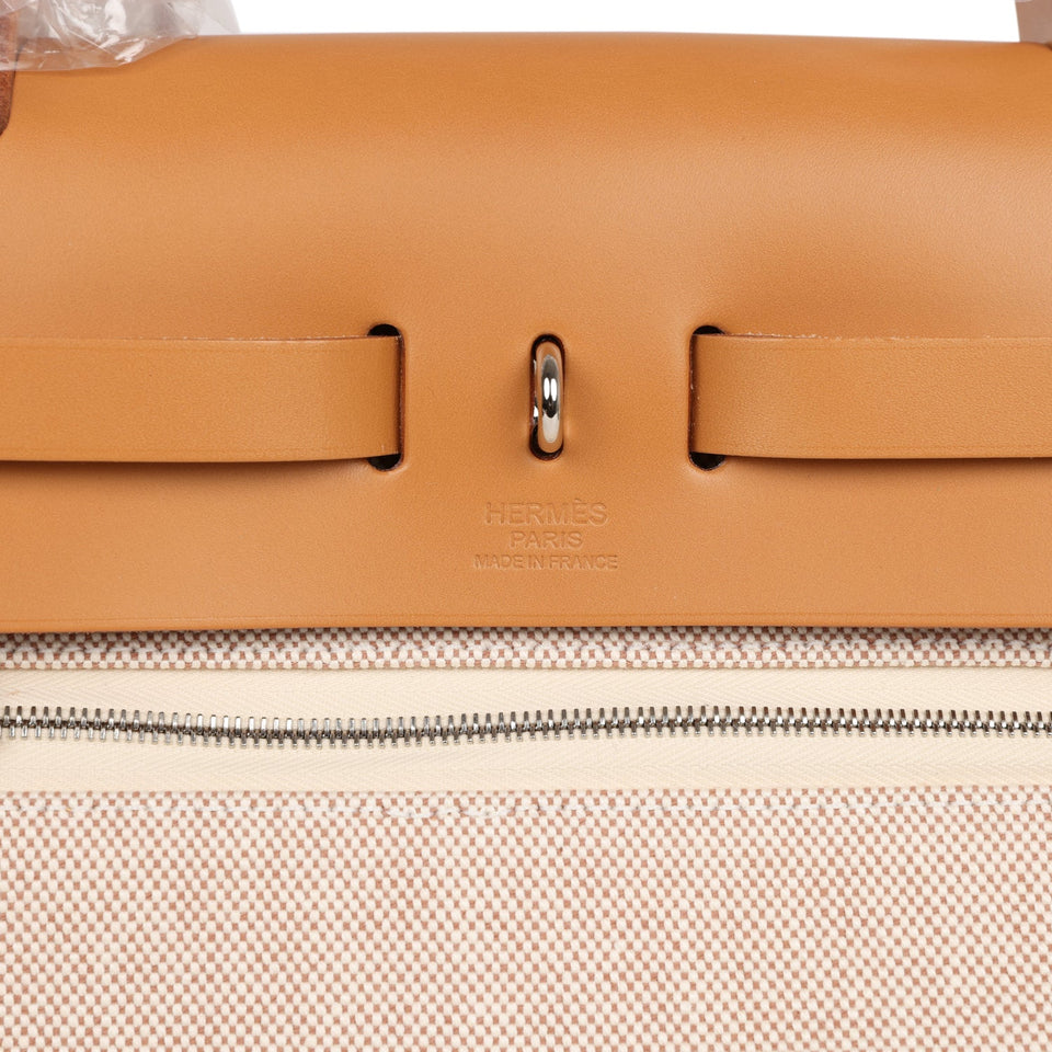 Hermes Herbag Zip PM 31 Brides de Gala Toile H Berline Natural Sable Palladium Hardware