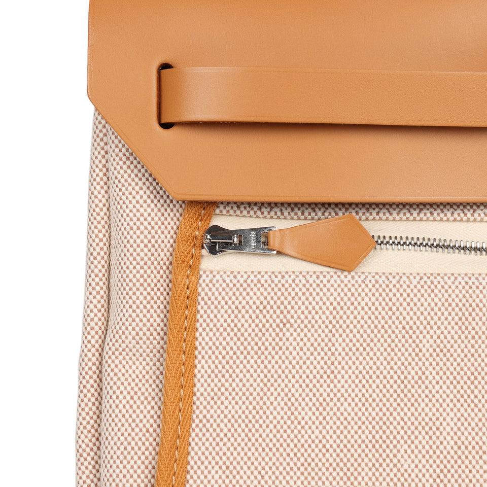 Hermes Herbag Zip PM 31 Brides de Gala Toile H Berline Natural Sable Palladium Hardware