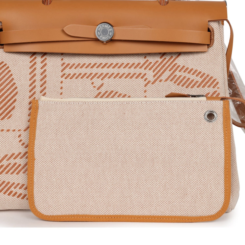 Hermes Herbag Zip PM 31 Brides de Gala Toile H Berline Natural Sable Palladium Hardware