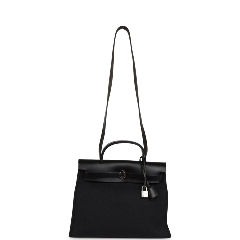 Hermes Herbag Zip PM 31 Black Toile H Berline Hunter Palladium Hardware