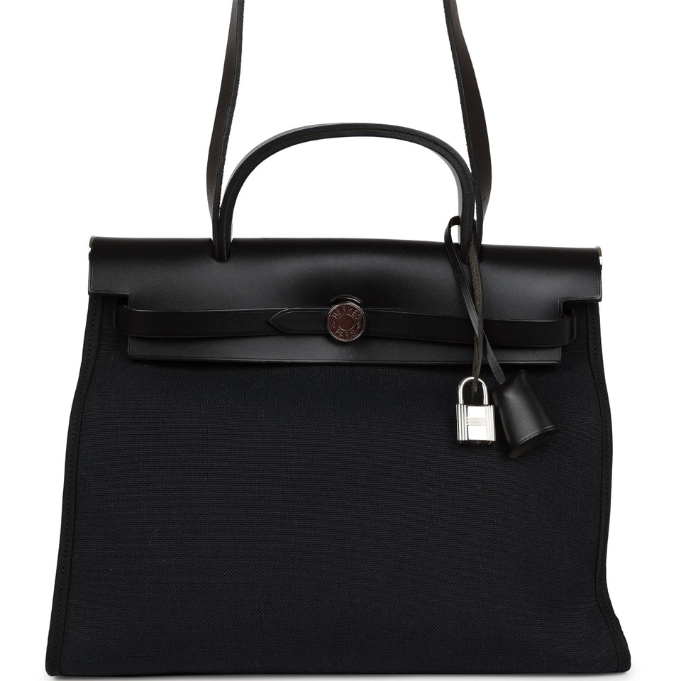 Hermes Herbag Zip PM 31 Black Toile H Berline Hunter Palladium Hardware
