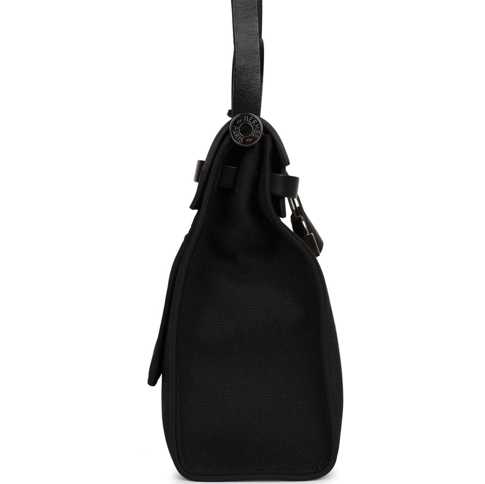 Hermes Herbag Zip PM 31 Black Toile H Berline Hunter Palladium Hardware