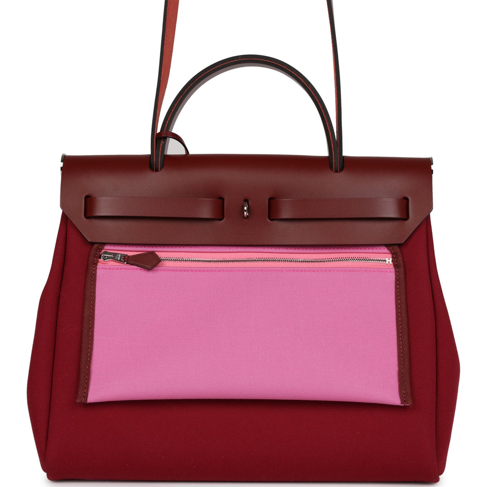 Hermes Herbag Zip Pm 31 Tri-Color Bubblegum/Rouge H/Rubis Toile and Vache Hunter Palladium Hardware