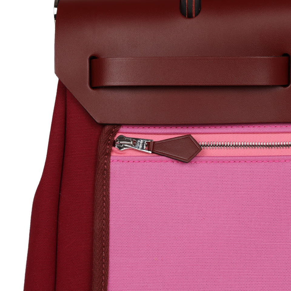 Hermes Herbag Zip Pm 31 Tri-Color Bubblegum/Rouge H/Rubis Toile and Vache Hunter Palladium Hardware