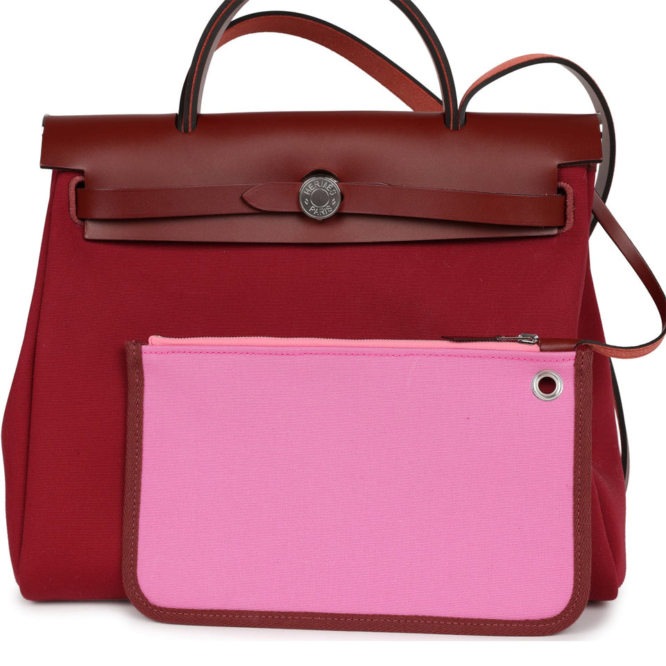Hermes Herbag Zip Pm 31 Tri-Color Bubblegum/Rouge H/Rubis Toile and Vache Hunter Palladium Hardware