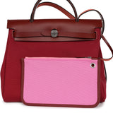 Hermes Herbag Zip Pm 31 Tri-Color Bubblegum/Rouge H/Rubis Toile and Vache Hunter Palladium Hardware