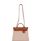 Hermes Herbag Zip Pm 31 Ecru Beige and Naturel Viking Criss Toile Fauve Hunter Gold Hardware