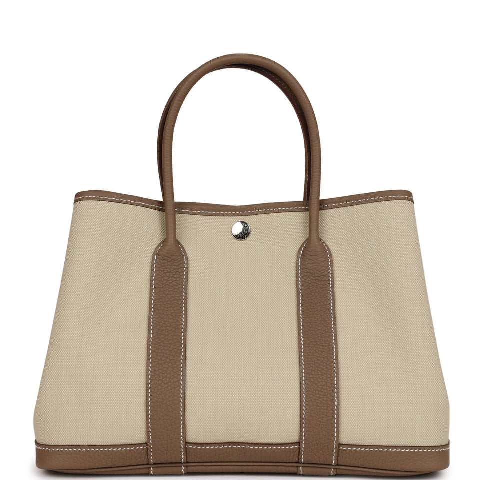 Hermes Garden Party 30 Beton Toile and Etoupe Negonda Palladium Hardware