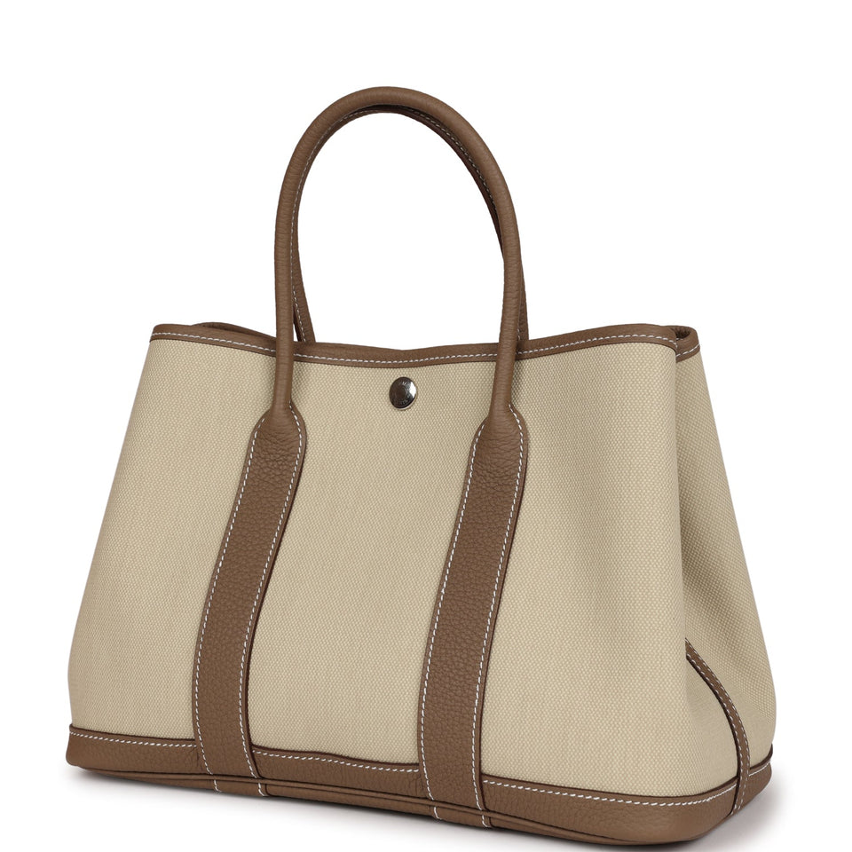 Hermes Garden Party 30 Beton Toile and Etoupe Negonda Palladium Hardware
