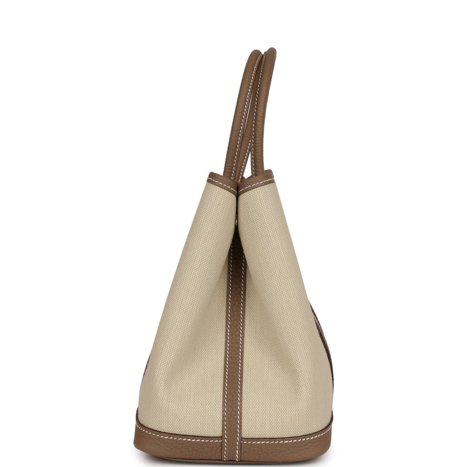 Hermes Garden Party 30 Beton Toile and Etoupe Negonda Palladium Hardware