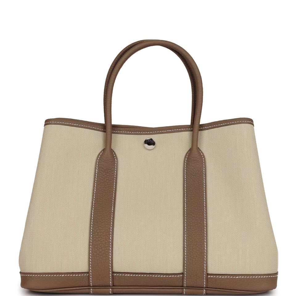 Hermes Garden Party 30 Beton Toile and Etoupe Negonda Palladium Hardware