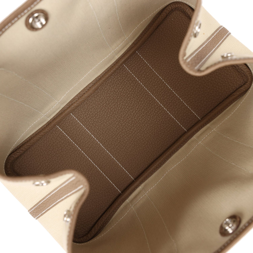 Hermes Garden Party 30 Beton Toile and Etoupe Negonda Palladium Hardware