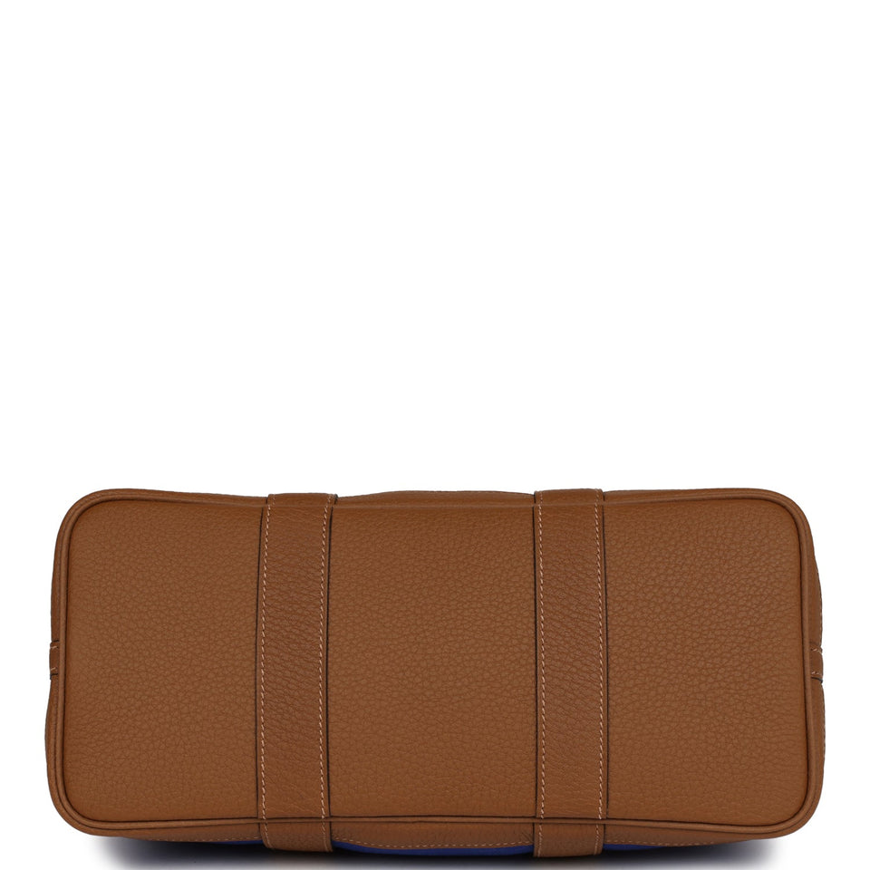 Hermes Garden Party 30  Bleu Electric Toile and Alezan Negonda Palladium Hardware