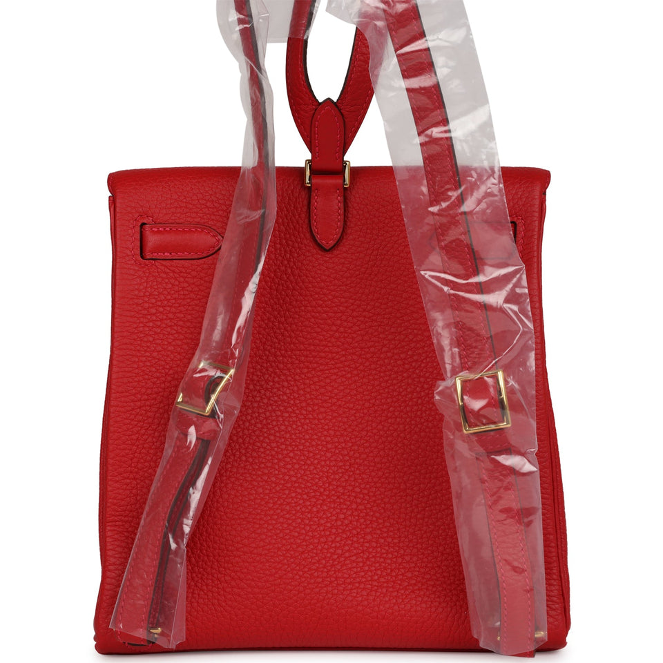Hermes Kelly Ado II Backpack Rouge Casaque Clemence Gold Hardware