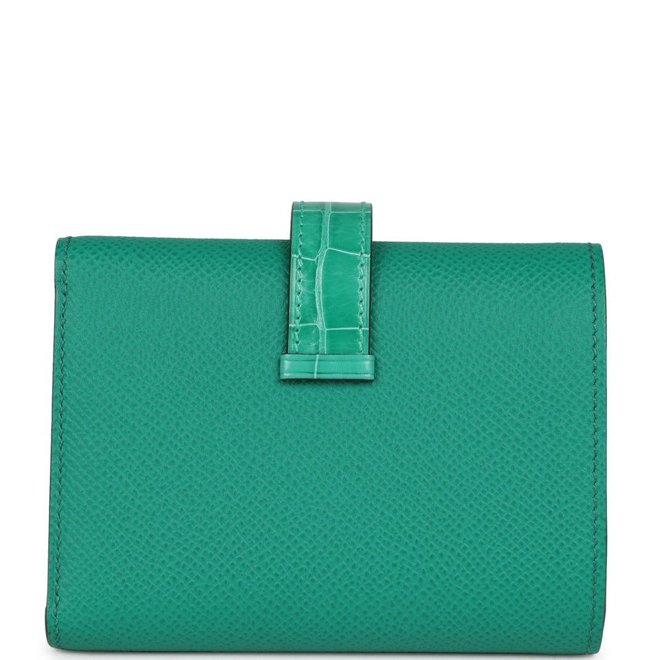 Hermes Bearn Compact Wallet Touch Vert Jade Alligator and Epsom Palladium Hardware