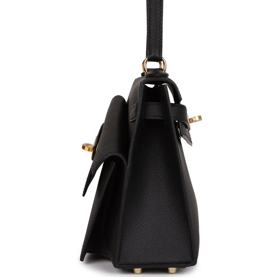 Hermes Kelly Sellier en Desordre 20 Black Epsom Gold Hardware