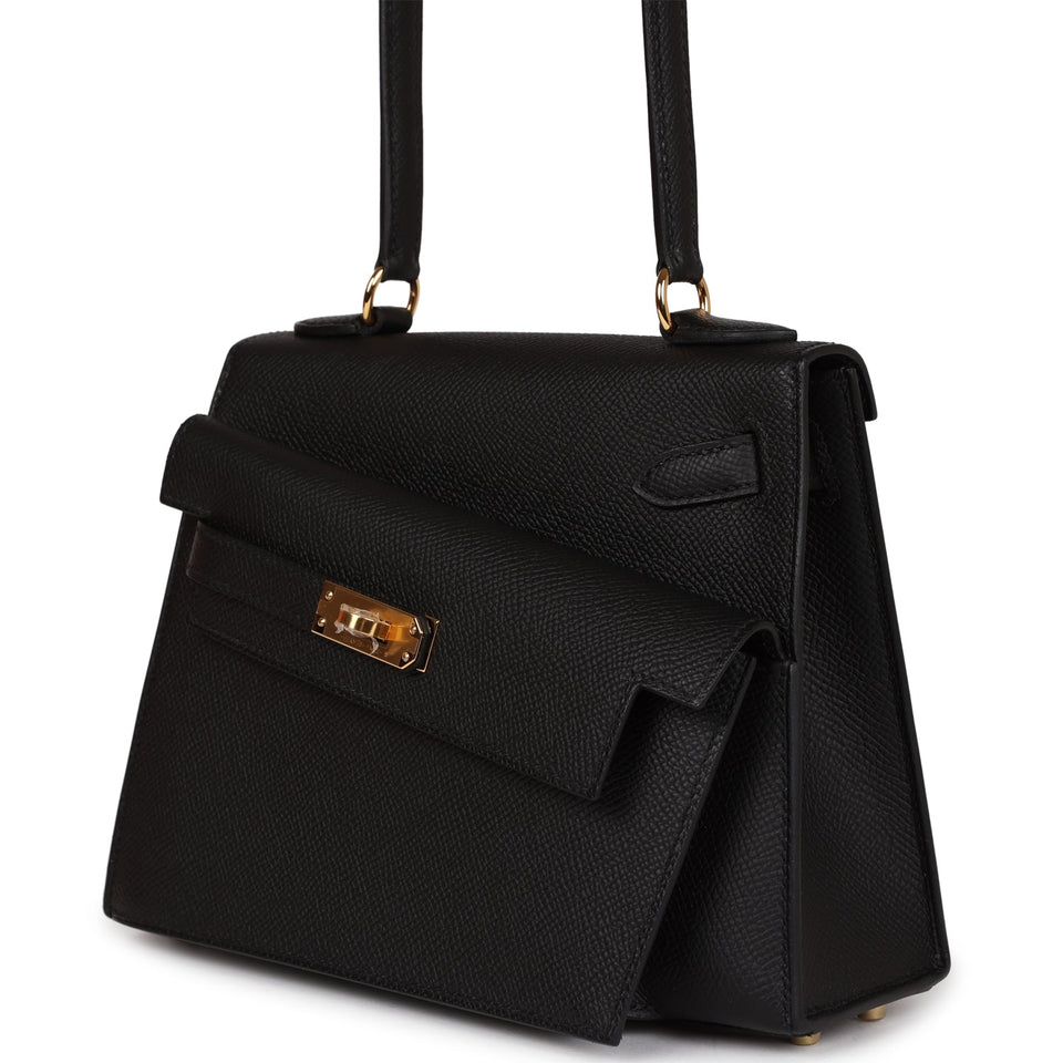 Hermes Kelly Sellier en Desordre 20 Black Epsom Gold Hardware