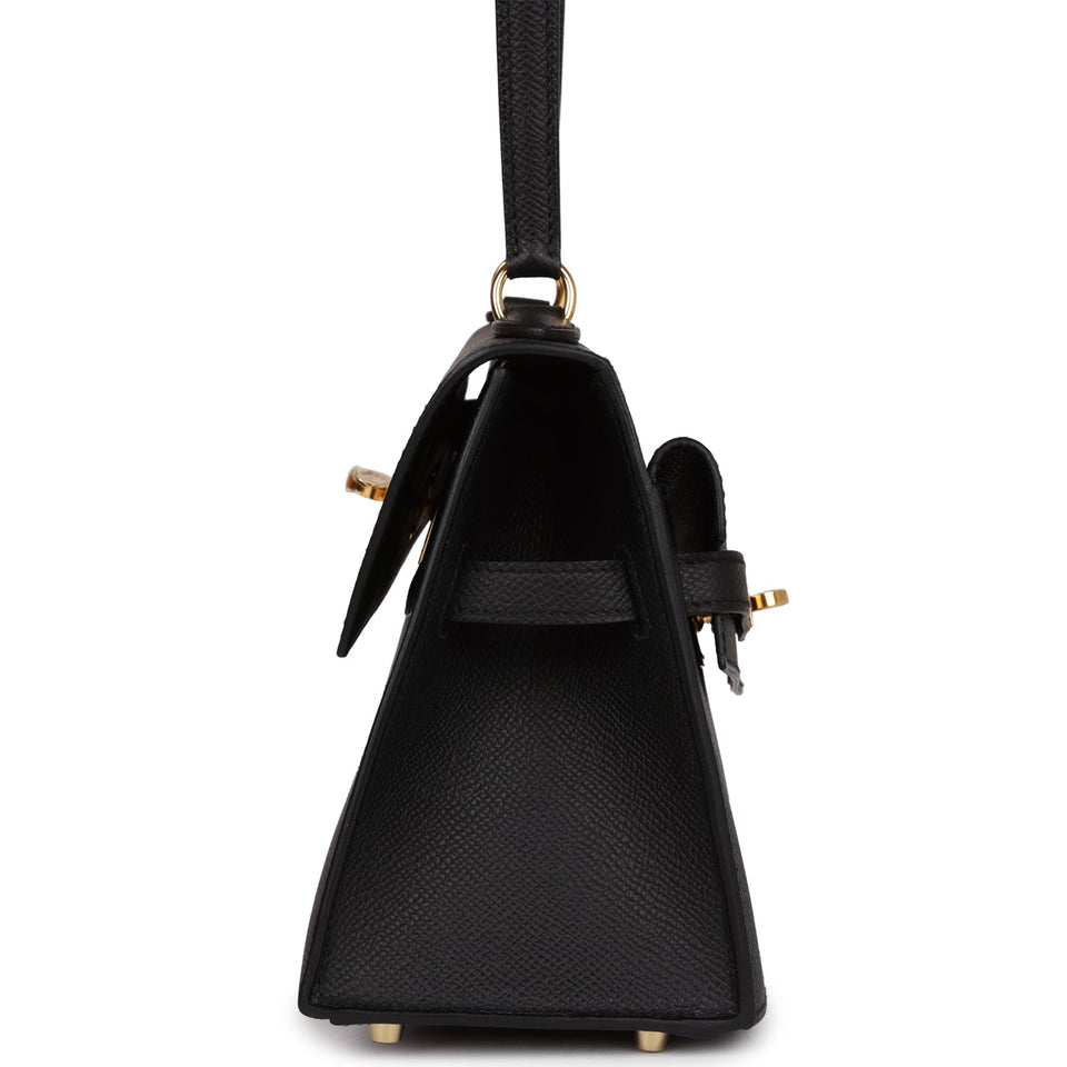 Hermes Kelly Sellier en Desordre 20 Black Epsom Gold Hardware