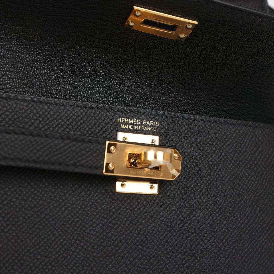 Hermes Kelly Sellier en Desordre 20 Black Epsom Gold Hardware