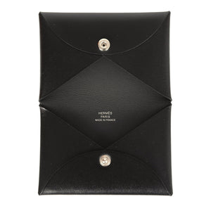 Hermes Calvi Card Holder Black Box Palladium Hardware