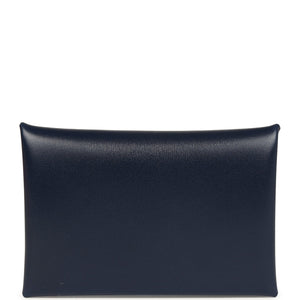 Hermes Calvi Card Holder Bleu Abysse Box Palladium Hardware