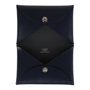 Hermes Calvi Card Holder Bleu Abysse Box Palladium Hardware