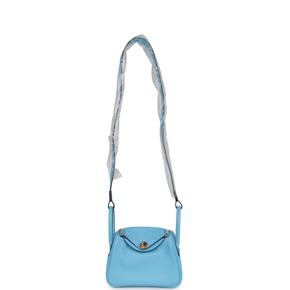 Hermes Mini Lindy Celeste Swift Gold Hardware